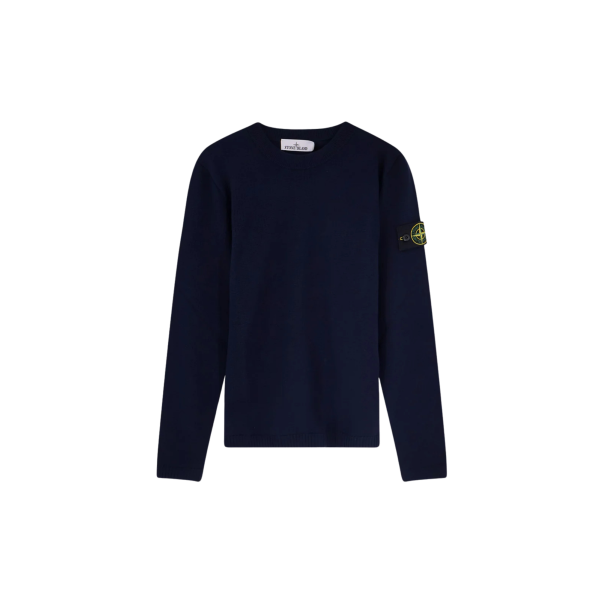 Pull ample ras-du-cou STONE ISLAND coton bleu marine manche longue côtelée