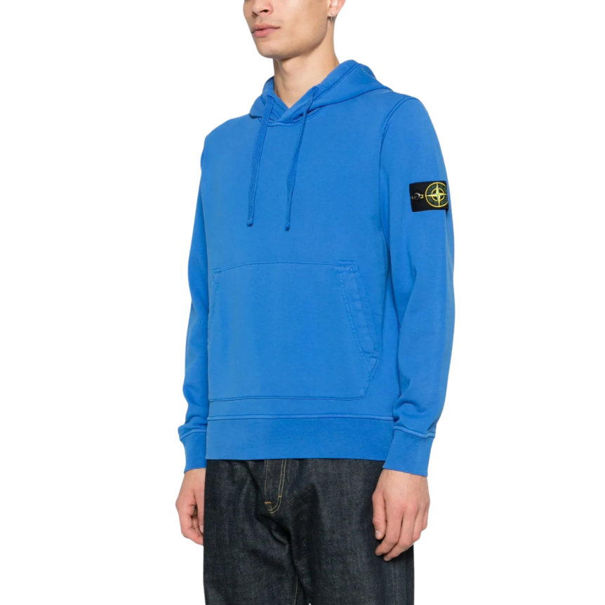 Sweat-shirt à capuche STONE ISLAND regular coton bleu roi poche kangourou