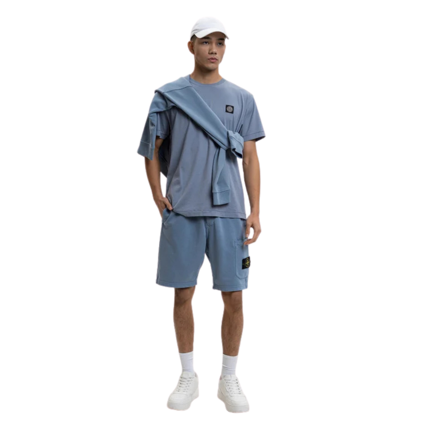 Short de jogging coupe regular STONE ISLAND à poche cargo coton bleu jeans