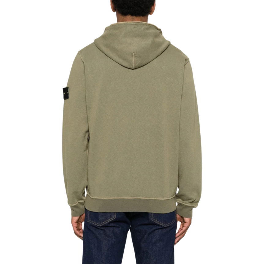 Sweat-shirt zippé STONE ISLAND capuche molleton coton flammé kaki