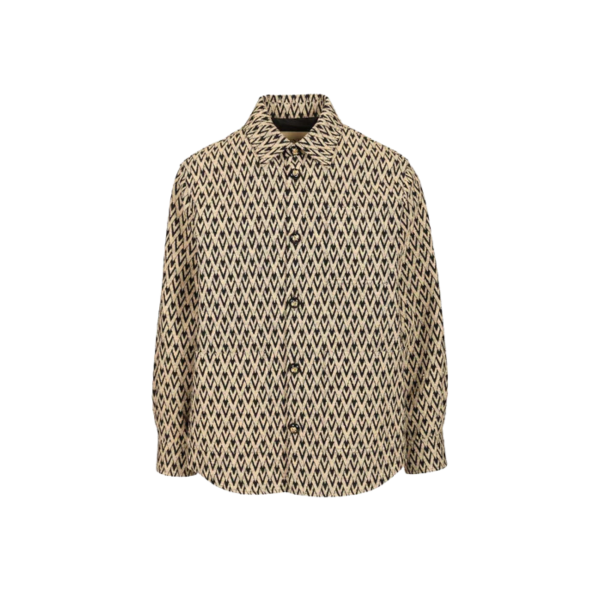 Veste bouton surchemise VALENTINO jacquard beige V noir poches plaquées