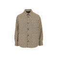 Veste bouton surchemise jacquard beige V noir poches plaquées