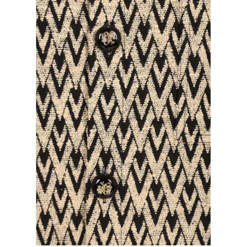 Veste bouton surchemise VALENTINO jacquard beige V noir poches plaquées