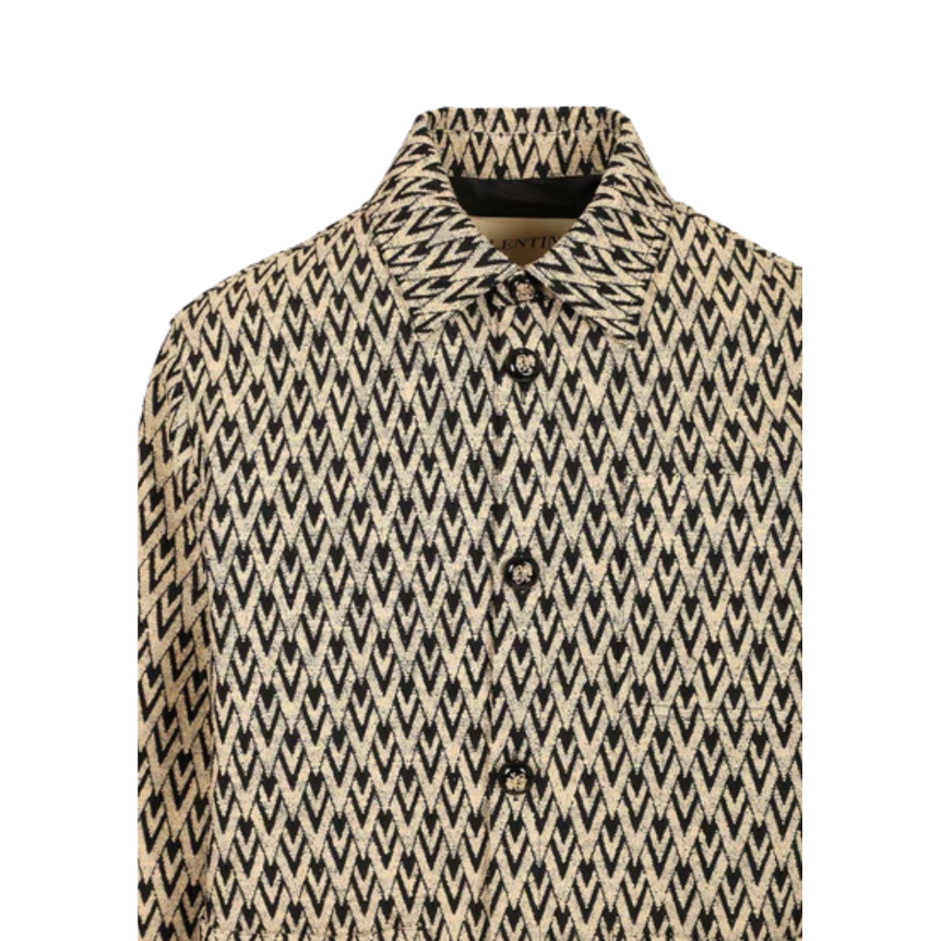 Veste bouton surchemise VALENTINO jacquard beige V noir poches plaquées
