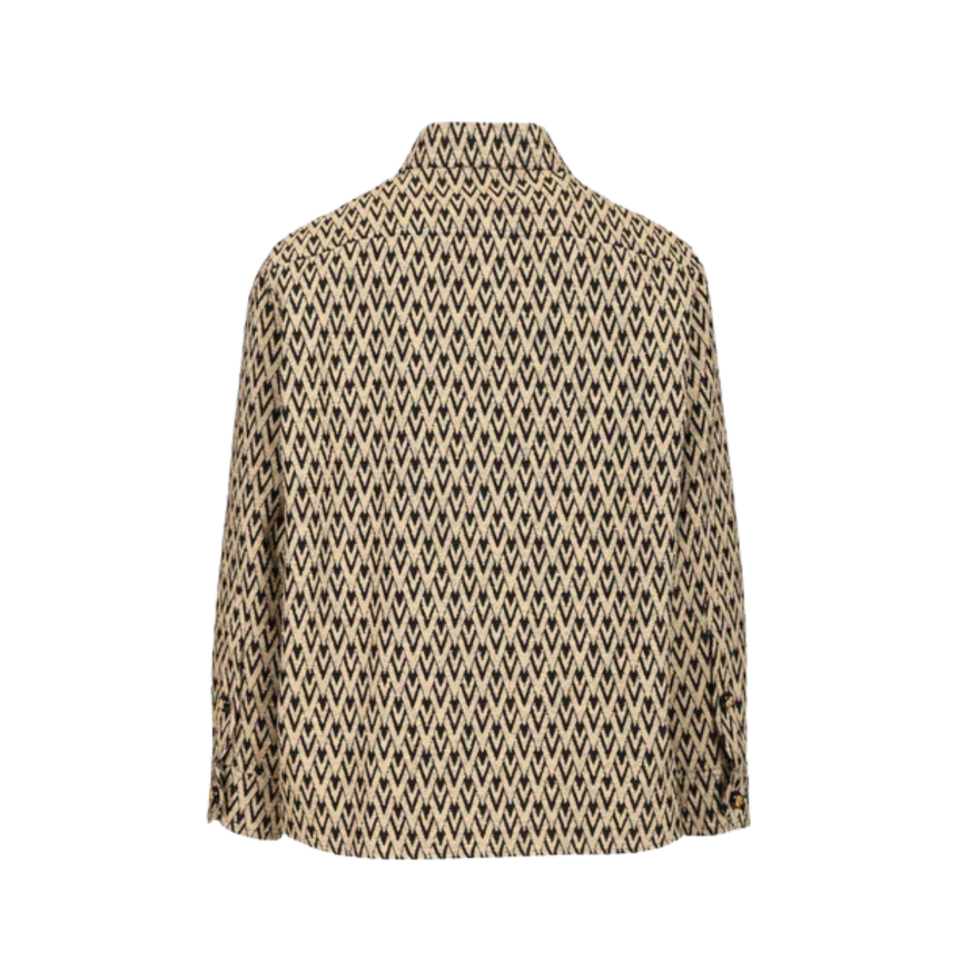 Veste bouton surchemise VALENTINO jacquard beige V noir poches plaquées