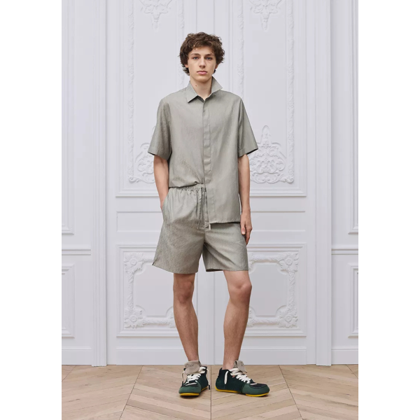 Chemise manche courte Dior Oblique Jacquard coton soie gris taupe