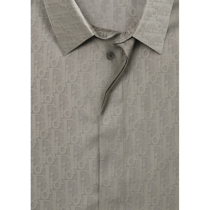 Chemise manche courte Dior Oblique Jacquard coton soie gris taupe
