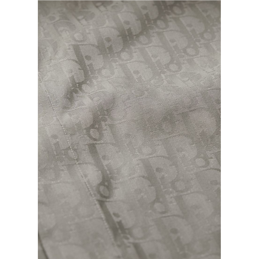 Chemise manche courte Dior Oblique Jacquard coton soie gris taupe