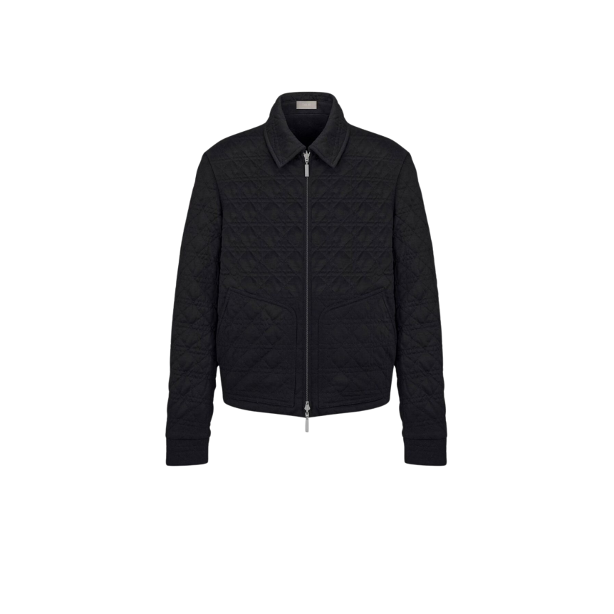 Blouson zippé DIOR laine mohair cannage ton sur ton noir