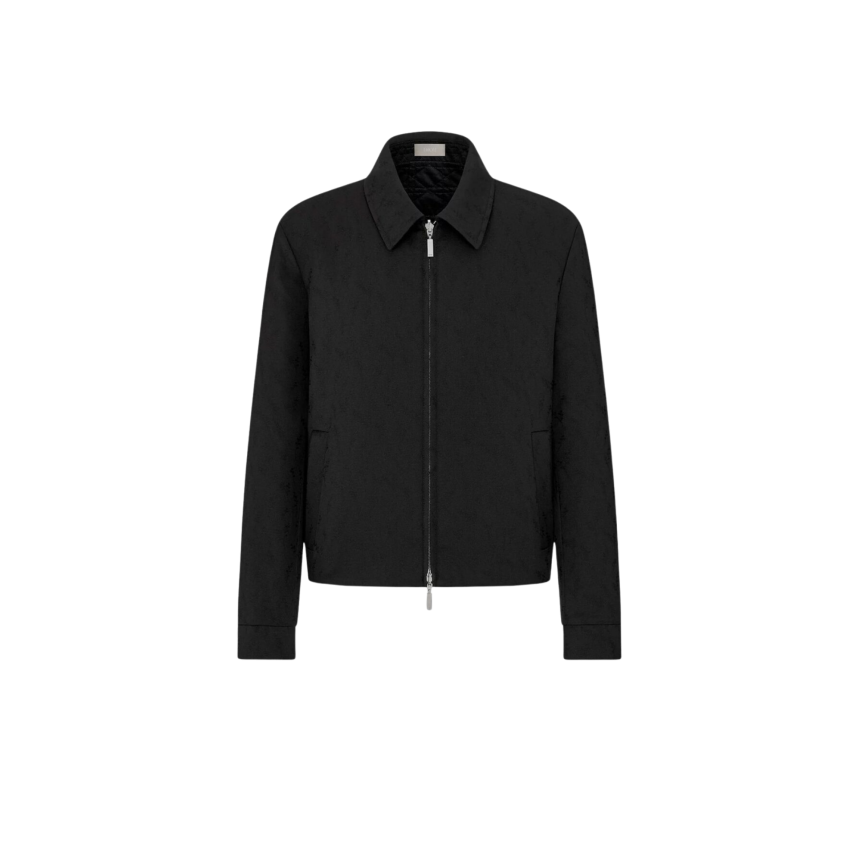 Blouson zippé DIOR laine mohair cannage ton sur ton noir