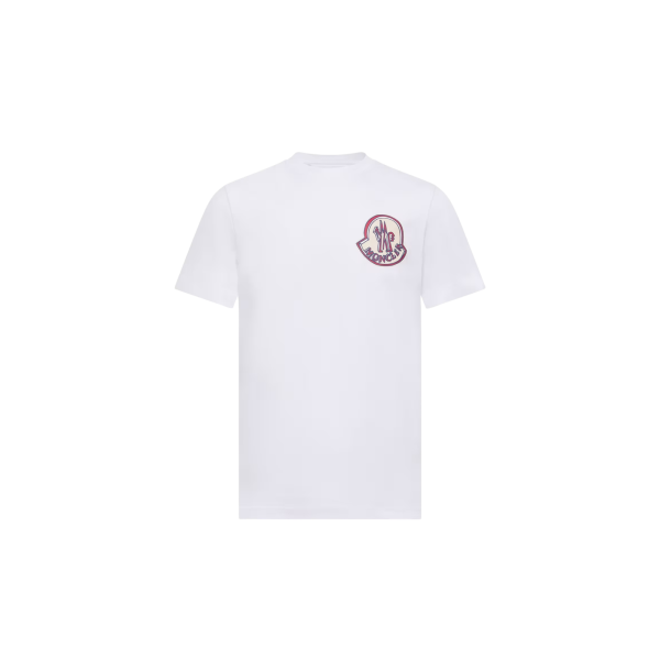 T-shirt col rond MONCLER jersey de coton blanc double logo blanc bleu
