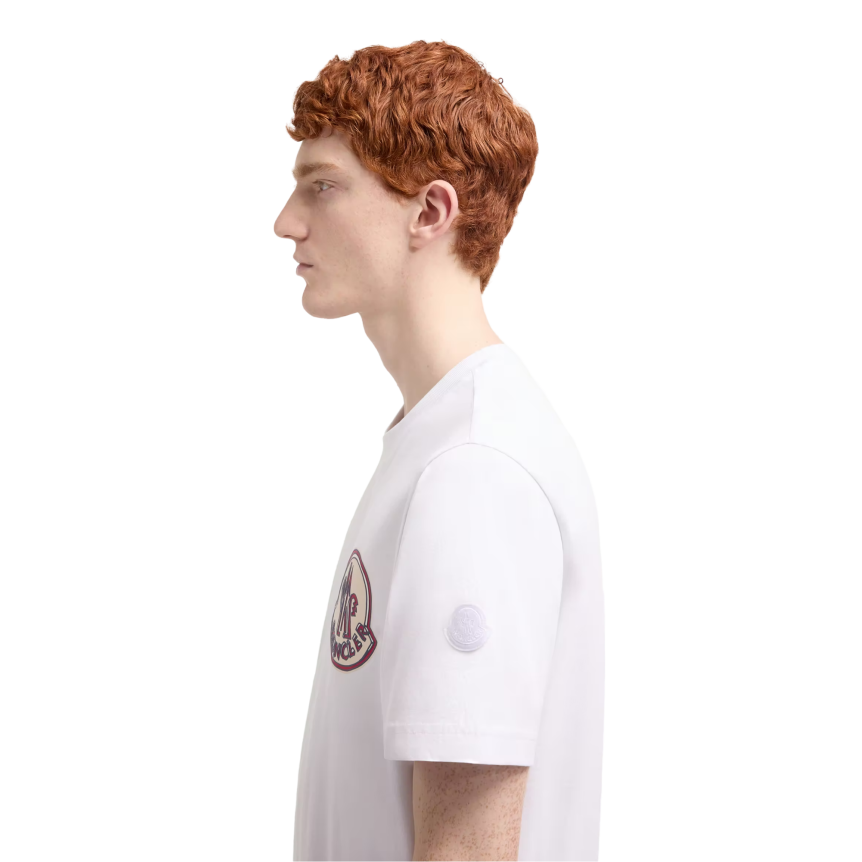 T-shirt col rond MONCLER jersey de coton blanc double logo blanc bleu