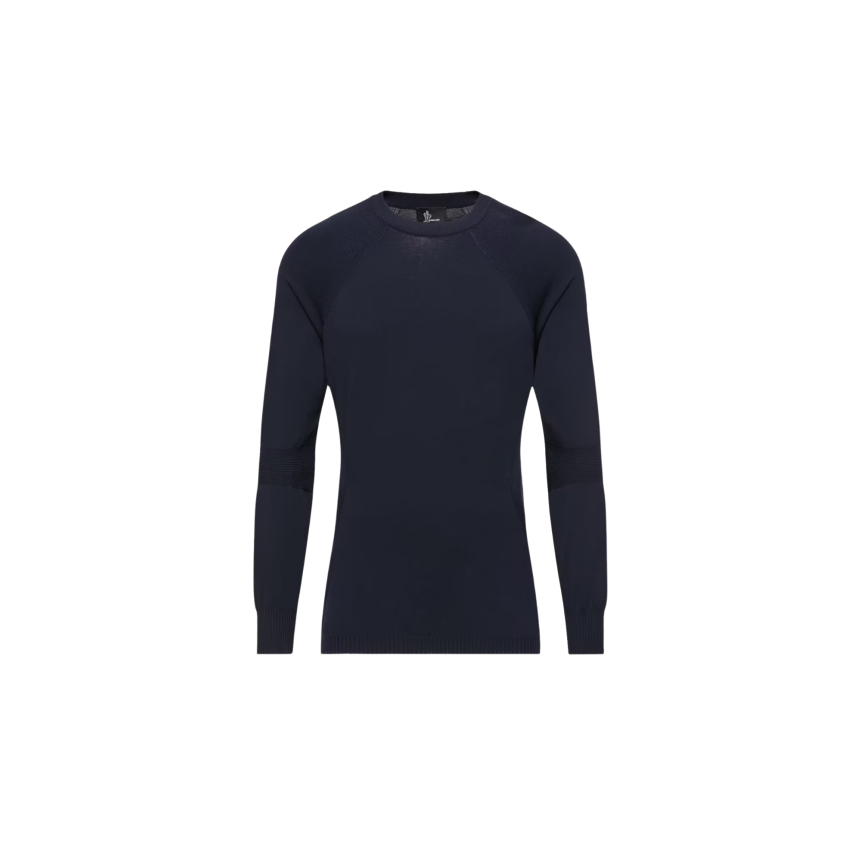 Pull col rond MONCLER crêpe viscose polyester stretch bleu marine Grenoble