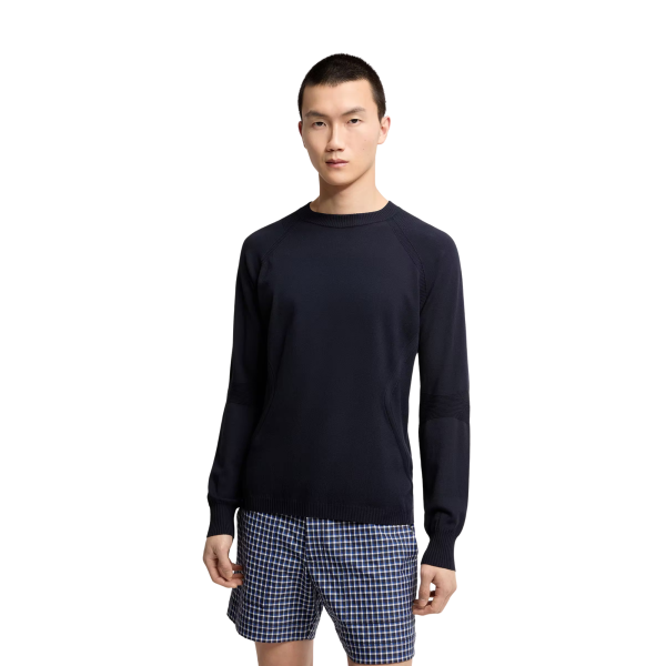 Pull col rond MONCLER crêpe viscose polyester stretch bleu marine Grenoble