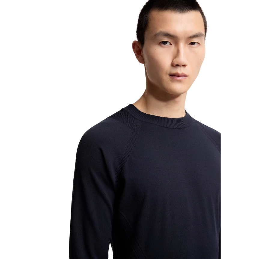 Pull col rond MONCLER crêpe viscose polyester stretch bleu marine Grenoble