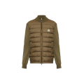 Cardigan matelassé bi matière coton polyester kaki logo embossé