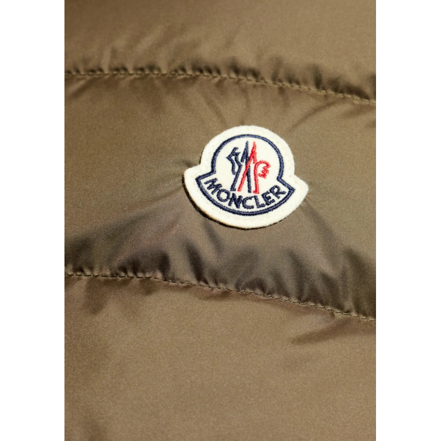Cardigan matelassé MONCLER bi matière coton polyester kaki logo embossé