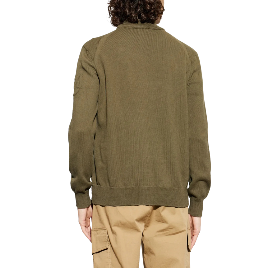 Cardigan matelassé MONCLER bi matière coton polyester kaki logo embossé