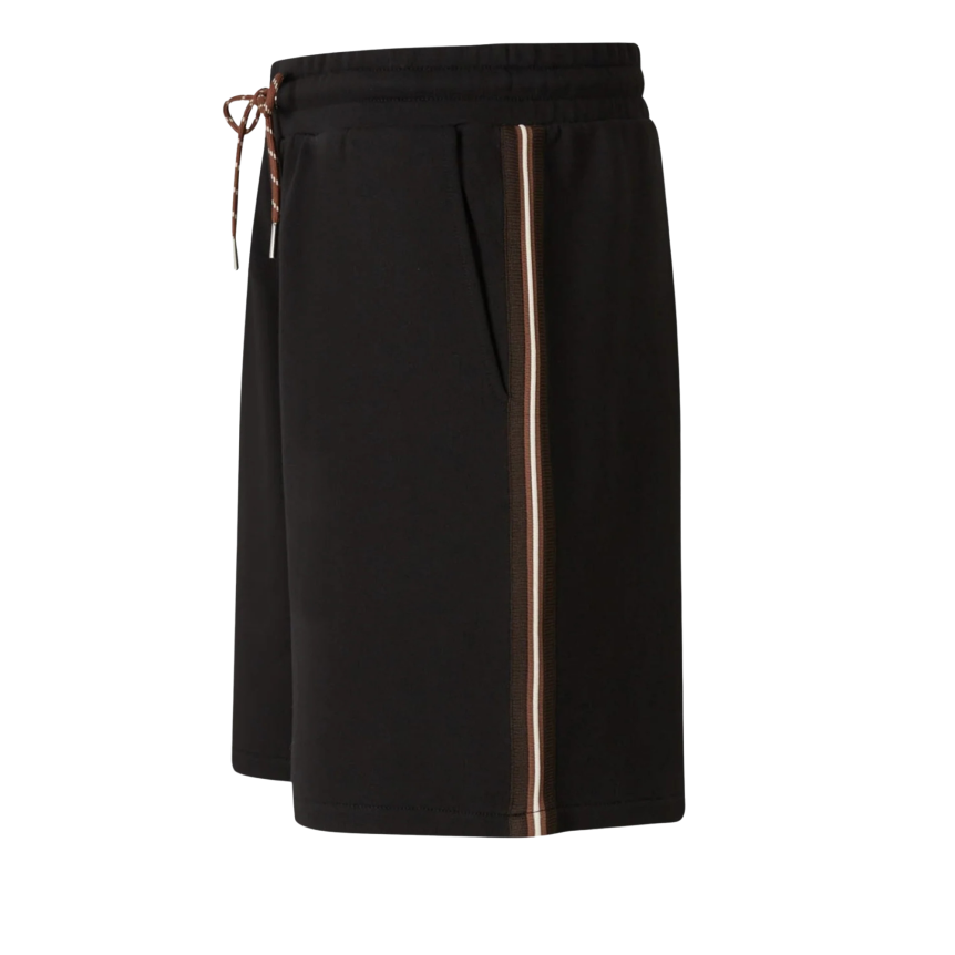 Short MONCLER coton noir taille élastique bande marron