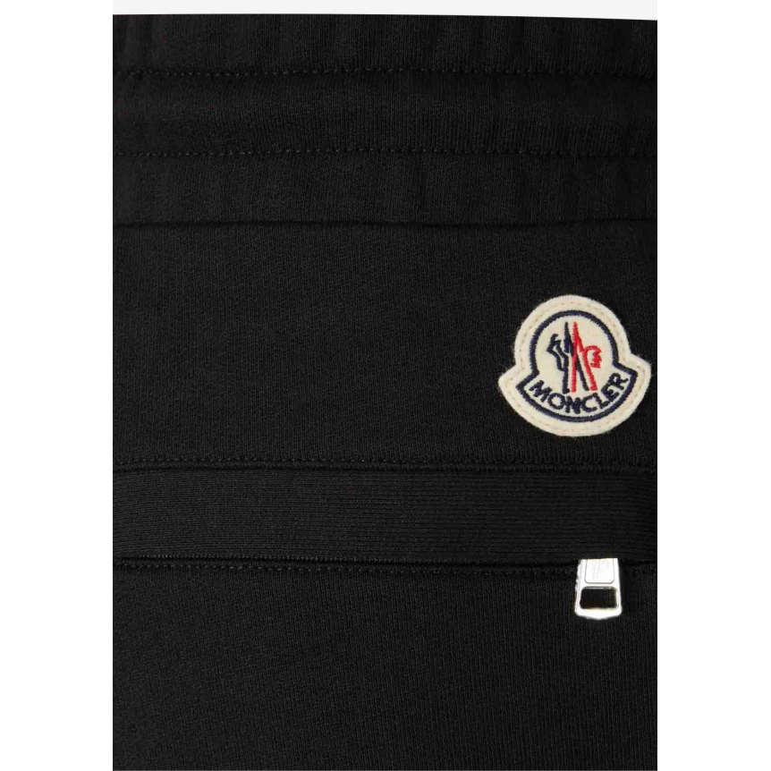 Short MONCLER coton noir taille élastique bande marron