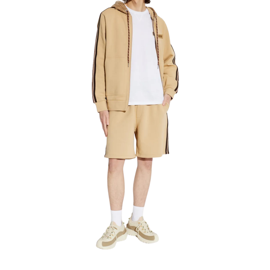 Short MONCLER coton beige taille élastique bande marron