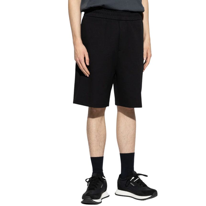 Short MONCLER coton stretch noir logo black mat poche filet