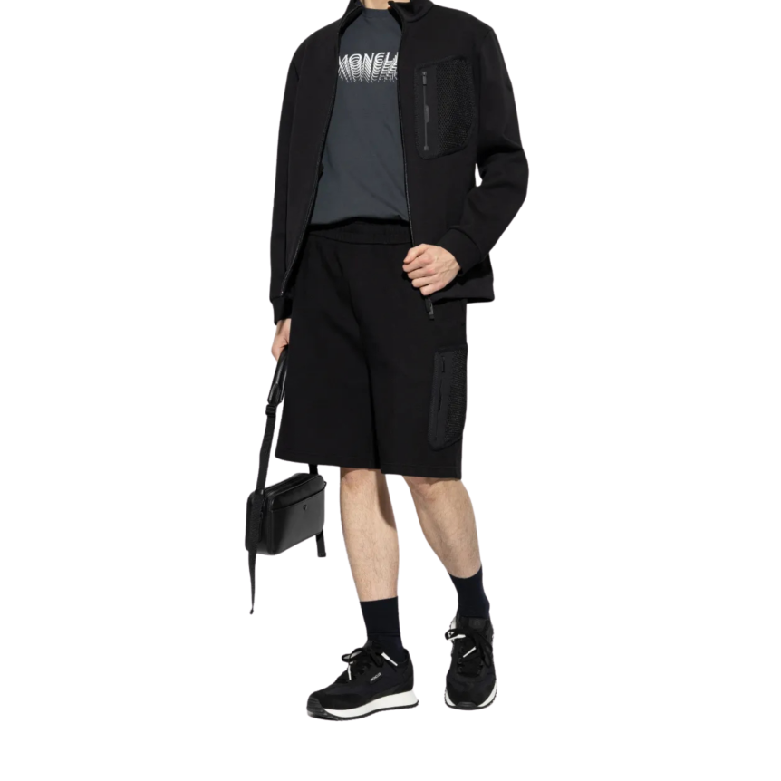 Short MONCLER coton stretch noir logo black mat poche filet