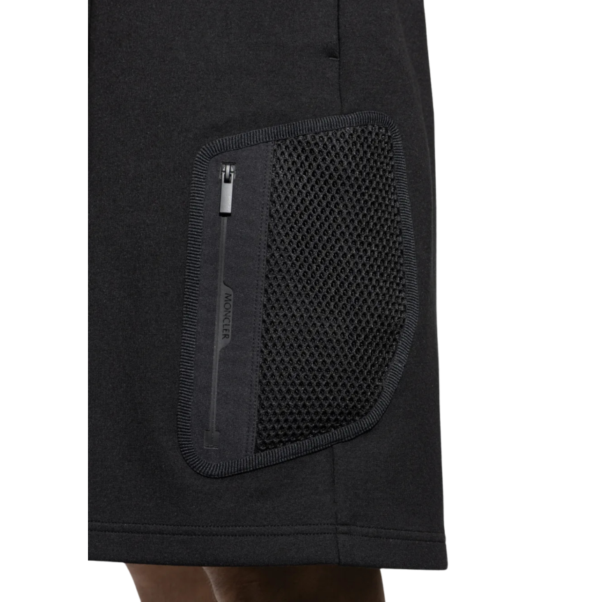 Short MONCLER coton stretch noir logo black mat poche filet