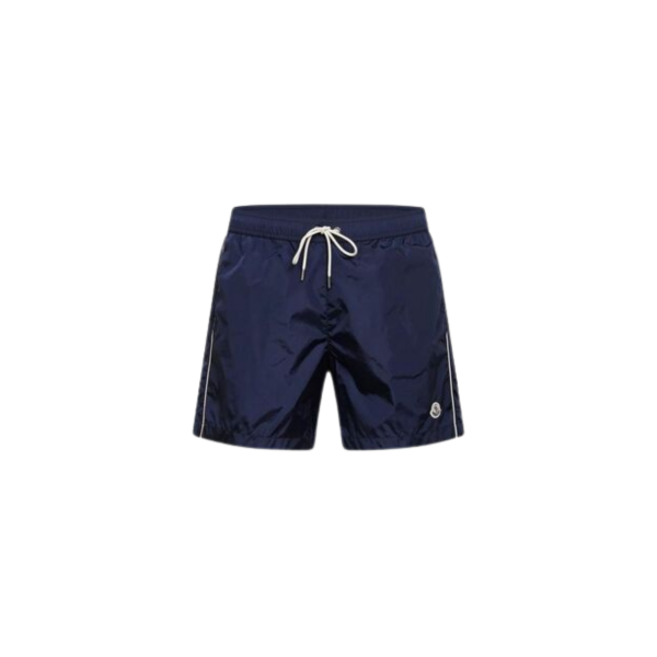 Short de bain MONCLER nylon bleu marine bande blanche