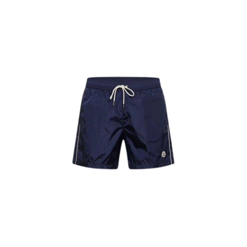 Short de bain MONCLER nylon bleu marine bande blanche