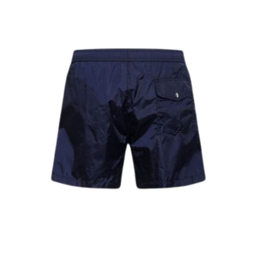 Short de bain MONCLER nylon bleu marine bande blanche
