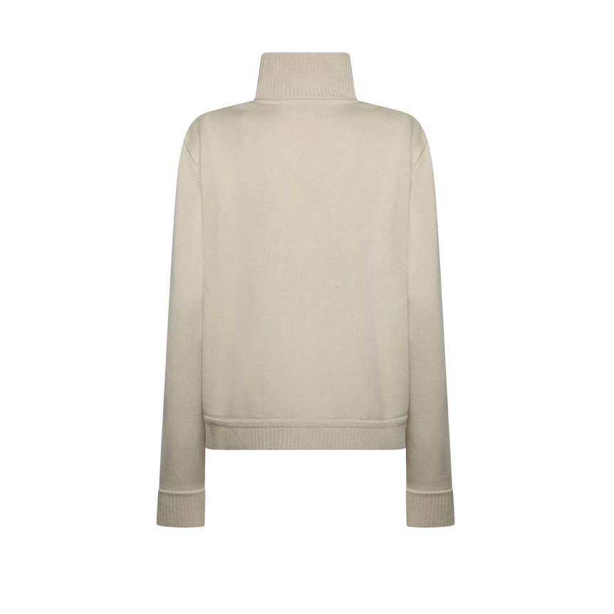 Cardigan matelassé MONCLER bi matière laine nylon beige logo cuir