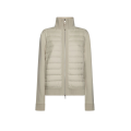 Cardigan matelassé bi matière laine nylon beige logo cuir