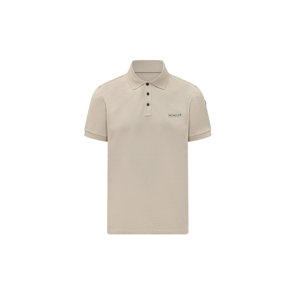 Polo  MONCLER piqué de coton beige logo double noir mat