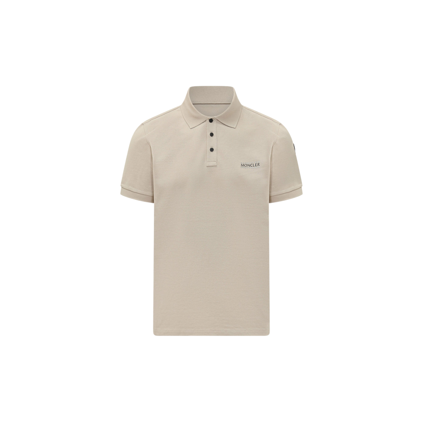 Polo  MONCLER piqué de coton beige logo double noir mat