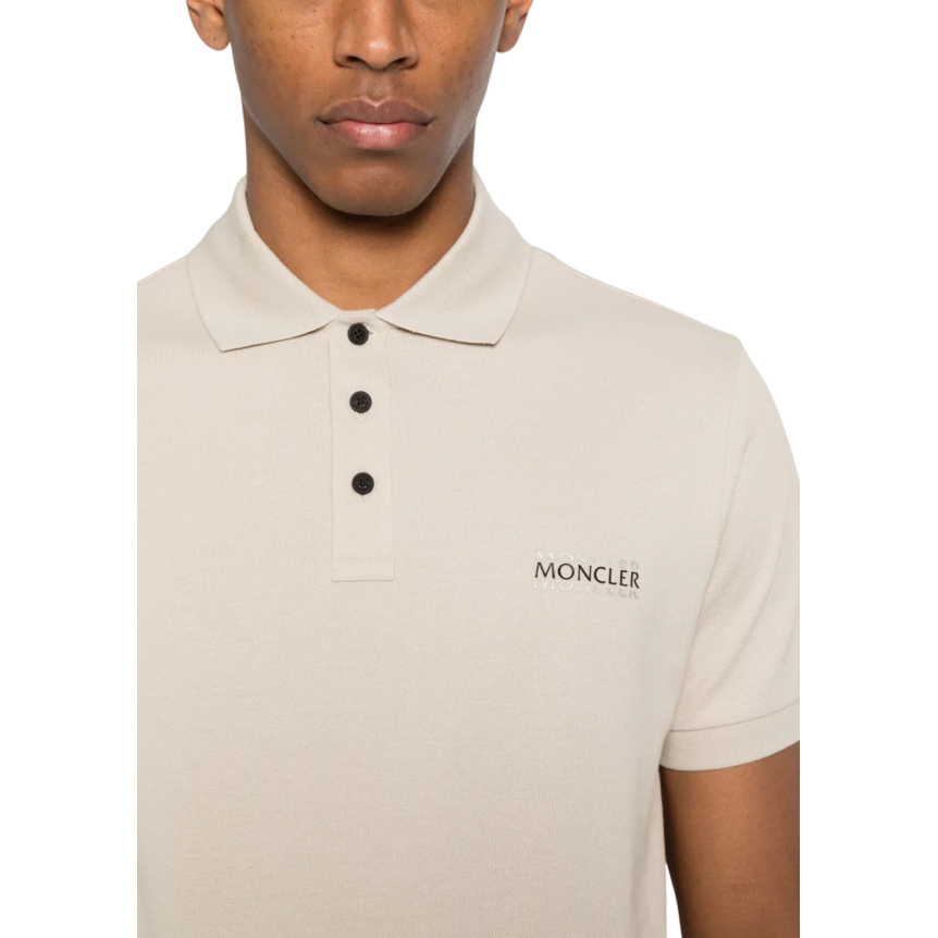 Polo  MONCLER piqué de coton beige logo double noir mat