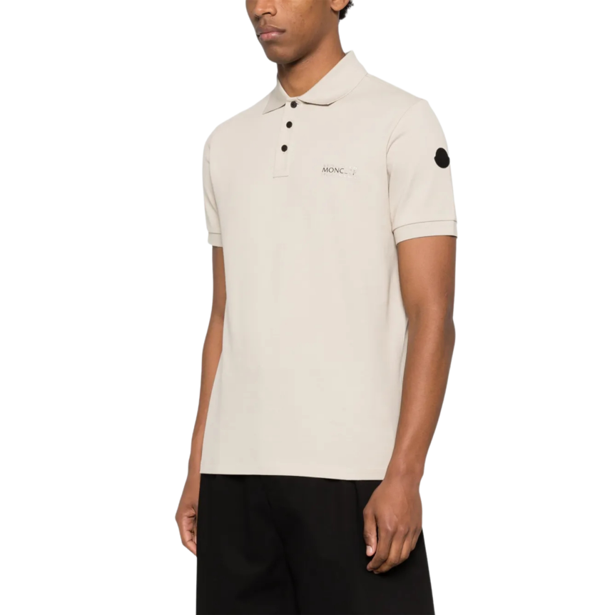 Polo  MONCLER piqué de coton beige logo double noir mat