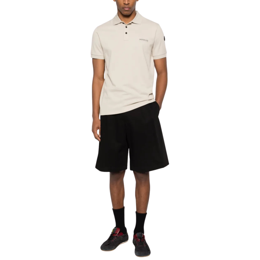 Polo  MONCLER piqué de coton beige logo double noir mat