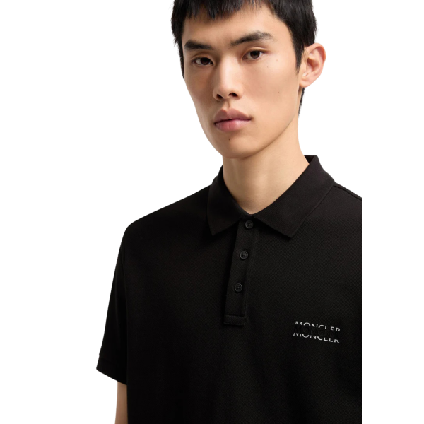 Polo MONCLER piqué de coton noir logo doublE noir mat
