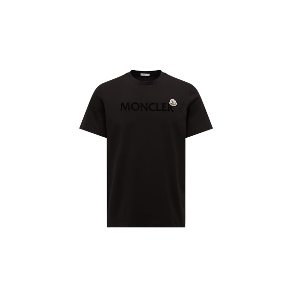T-shirt col rond MONCLER manche courte coton noir logo velours