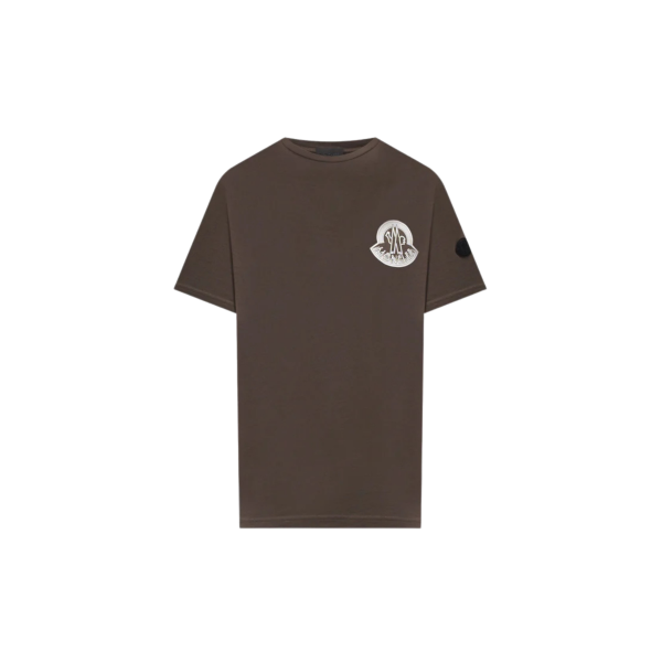 T-shirt MONCLER en jersey de coton marron chocolat à logo relief blanc patch noir mat