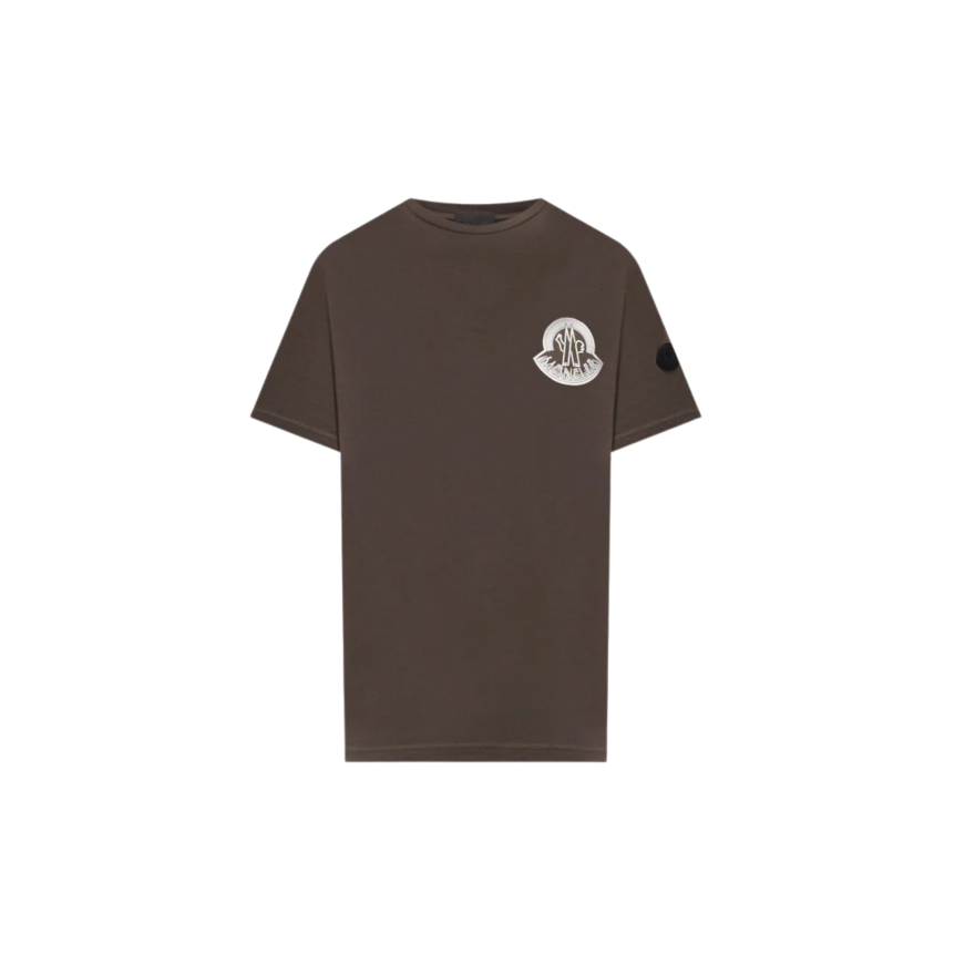 T-shirt MONCLER en jersey de coton marron chocolat à logo relief blanc patch noir mat