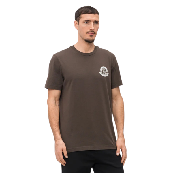 T-shirt MONCLER en jersey de coton marron chocolat à logo relief blanc patch noir mat