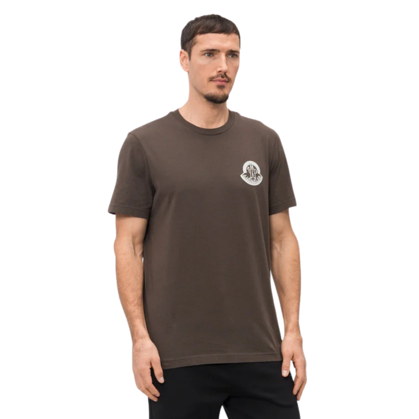 T-shirt MONCLER en jersey de coton marron chocolat à logo relief blanc patch noir mat
