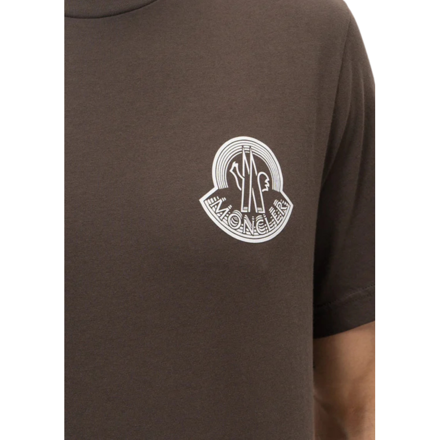 T-shirt MONCLER en jersey de coton marron chocolat à logo relief blanc patch noir mat