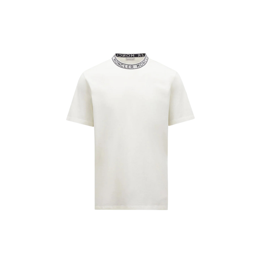 T-shirt coton blanc à finitions logo Moncler noir col