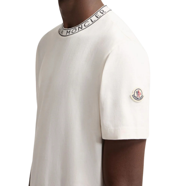 T-shirt coton blanc à finitions logo Moncler noir col