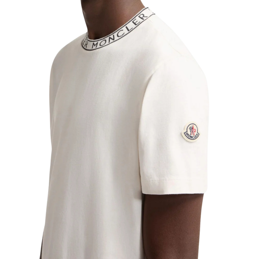 T-shirt coton blanc à finitions logo Moncler noir col