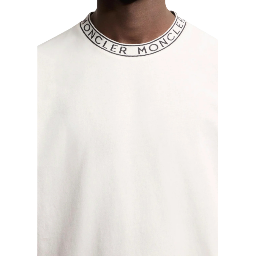 T-shirt coton blanc à finitions logo Moncler noir col