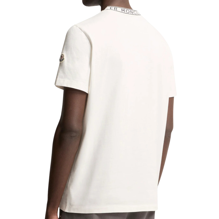 T-shirt coton blanc à finitions logo Moncler noir col